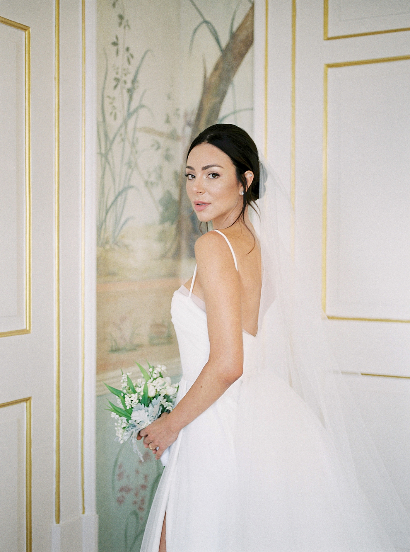 Portrait of a bride in a room with wallpaper | Image by Diane Sotero Photography